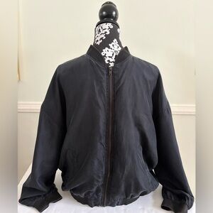 Vintage Montage Pour Homme 100% Silk Men's Black Bomber Jacket Sz: L